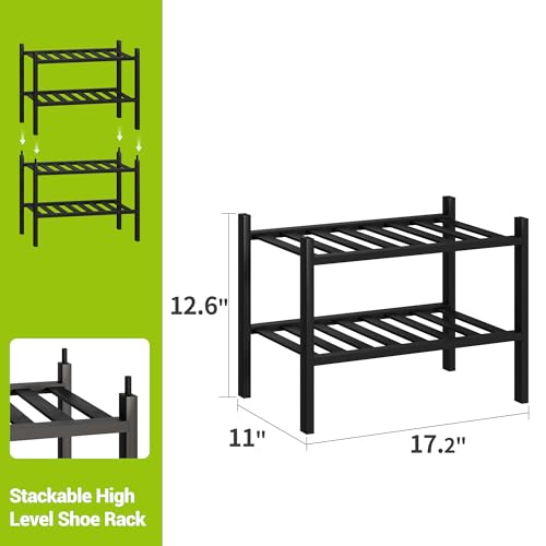BMOSU 2-Tier Bamboo Small Shoe Rack Premium Stackable Shoe Shelf Storage Organizer for Hallway Closet Living Room Entryway Organizer (Black Bamboo) - color: Black Bamboo, size: Small-2-Tier（17*11*12.6inches）
