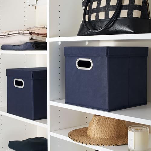 Household Essentials 33-1 Decorative Storage Cube Set with Removable Lids | Navy | 2-Pack - size: 2 Count (Pack of 1)