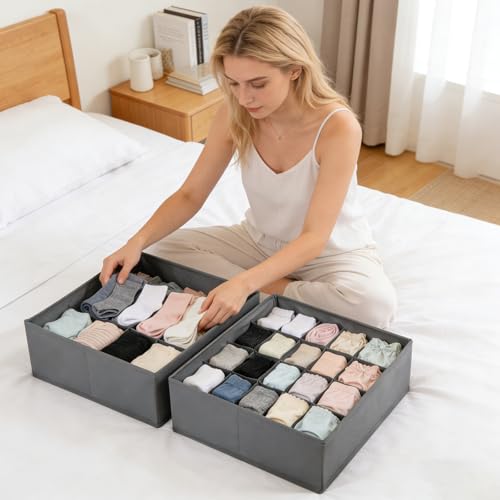 Sock Organizer Drawer Organizer,24 Compartment Foldable Storage,Closet Dividers for Underwear, Socks, Bras, Scarves, Ties, Grizzly - color: Grizzly