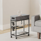 Colima Lift Top End Table with Charging Station and Wheels, Sofa Side Table with USB Port & AC Outlets, Movable Bedside Nightstand with Side Bag for Office Living Room Bedroom(Gray) - color: Grey