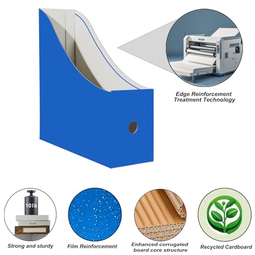 Limitliho 24 Pack Cardboard Magazine File Holder for Desktop ，Blue Book Bins for Classroom Library, Office or Home, Vertical Paper Boxes for Storage with Label(10.6" H x 10.2" L x 3.5" W in) - color: Blue