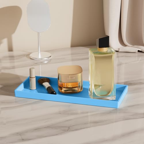 Vanity and Bathroom Tray, 11.8" ABS Countertop Organizer,Waterproof Vanity Tray for Toilet Tank,Perfume,Soap,Keys,Bathroom Accessories,Kitchen and Bath Trays,Non Slip Small Trays,Blue - color: Blue, size: 11.8" x 5" x 0.7"