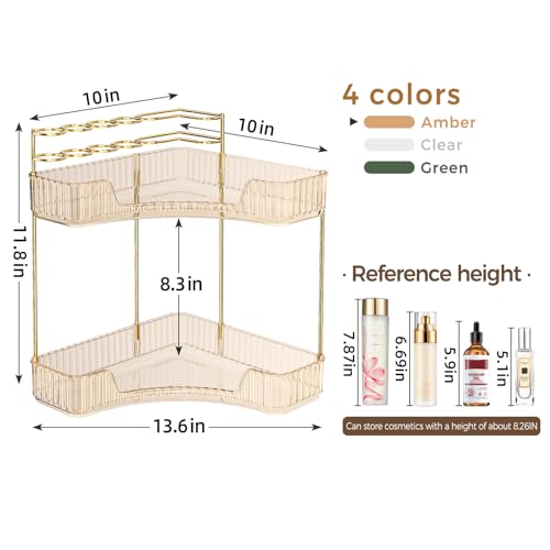 BEFSOP Corner Bathroom Counter Organizer, Upgraded 2-Tier Makeup Organizer Countertop with Makeup Brush Holder, Skincare Exquisite Vanity Organizers Countertop Bathroom Storage Dresser(GOLD) - color: Gold, size: 2 Tier