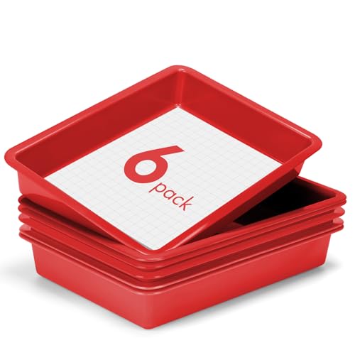 ShineMe 6 Pack Paper Trays for Classroom, Red Plastic Book Bins with Colorful Labels, Stackable Letter Size Storage Tray, Desk Organizer Tray for Home, School and Office - color: Red