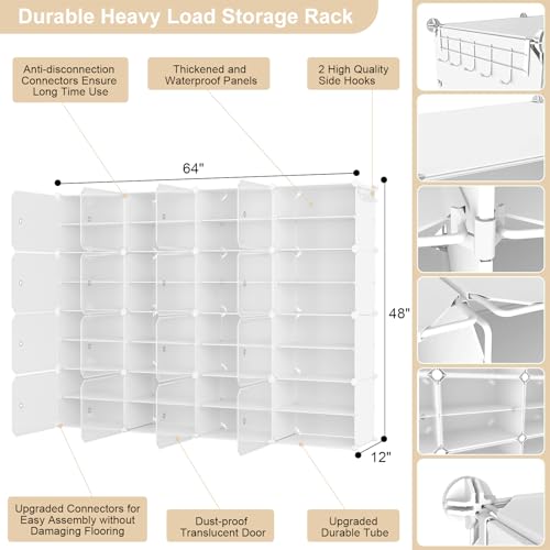 Portable Shoe Rack Organizer with Door, 64 Pairs Shoe Storage Cabinet Easy Assembly, Plastic Adjustable Shoe Storage Organizer Stackable Detachable Free Standing DIY Expandable 8 Tier White - color: White, size: 64" Wide-64 Pairs