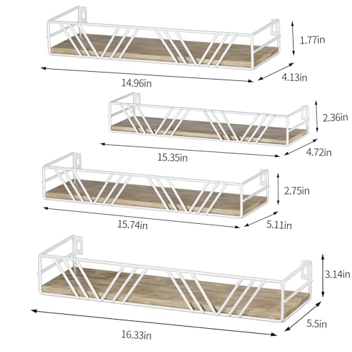 Amaoot Floating Shelves for Wall Set of 4, Different Sizes Mounted Wood Floating Shelf, Wall Shelves for Living Room, Bedroom, Bathroom, Kitchen, Farmhouse Decor, Office - color: White