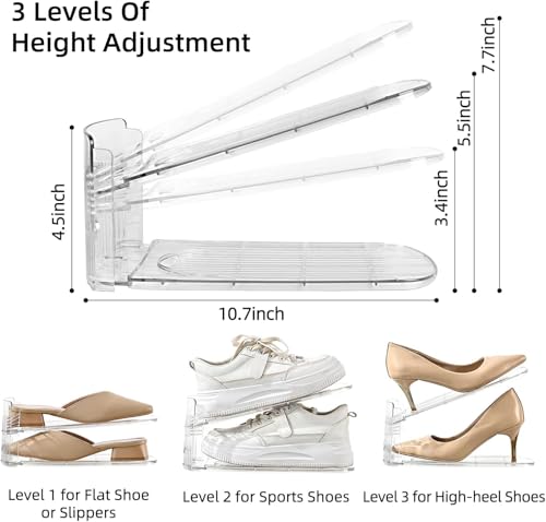 shoe slots organizer, Clear Shoe Stacker, Adjustable Level Shoe Rack,Storage Space Saver for Sneakers Display (Transparent, 8Pack) - color: Transparent, size: 8 Pack
