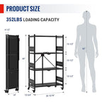 WORKPRO 4-Tier Folding Shelf, No-Assembly Metal Storage Rack with Wheels, 600 lbs Capacity (with Leveling Feet), Collapsible Shelving Unit for Kitchen, Pantry, Bathroom & Closet Organization - size: 4-Tier