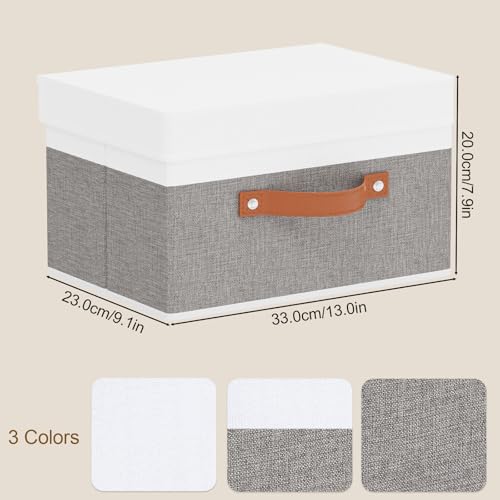 Fabric Storage Bin, Storage Basket with Lids, Closet Organizer Box with Handles for Shoes Books Towels, White and Grey, 1 Pack, 13 x 9.1 x 7.9 Inch - color: White/Grey, size: 13x9.1x7.9in(1-Pack)
