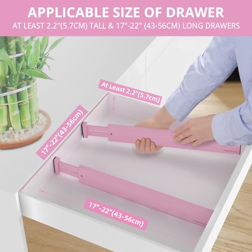 ANTOWIN Expandable Bamboo Drawer Dividers Organizers, Drawer Separators Splitter, 17-22 inches Long Adjustable Spring-loaded Organizer for Large Utensil, Clothes, Tools(Pink) - color: Pink