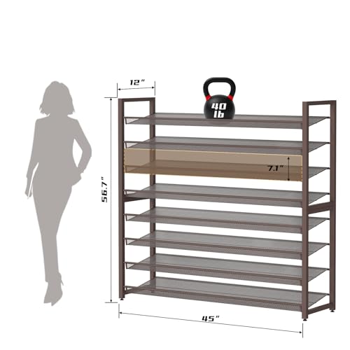 Metal Shoe Rack,Large 8 Tier Shoe Organizer, Heavy Duty Metal 4-Tier Stackable Shoe Storage Vertical Shoe Rack for Closet Front Door,Entrance,Entryway,Garage,Up to 50 Pairs,Bronze - color: Bronze, size: 8 Tier