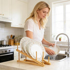 8 Pack Dish Rack Bamboo Drying Rack Wooden Plate Dish Rack Cabinet Organizer Kitchen Pot Lid Stand for Dish, Plate, Cup, Bowl, Cutting Board - size: 8PCS