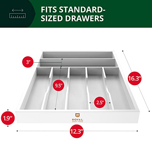 ROYAL CRAFT WOOD Luxury Bamboo Kitchen Drawer Organizer - Silverware Organizer - Utensil Holder and Cutlery Tray with Grooved Drawer Dividers for Flatware and Kitchen Utensils (7 Slot, White) - color: White, size: 7 Slot