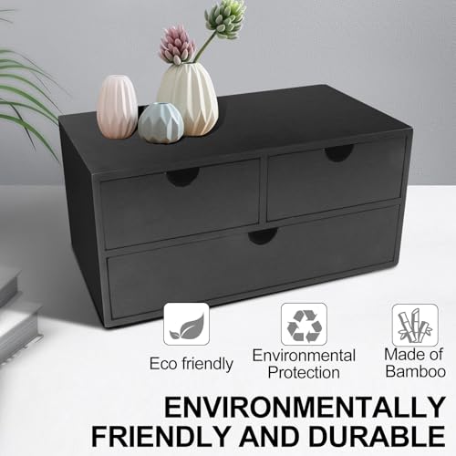 Charmewooden desk organizer with drawers countertop drawer organizer Tabletop Storage Organization Box Home Office Workspace Bathroom Toiletries Supplies (black) - style: Black