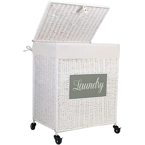 Mxfurhawa Laundry Basket, Heavy Duty Cotton Liner Laundry Storage Hamper with Handles, Collapsible Clothes Wire Basket Organizer Laundry Bag (89WE-H) - color: 89WE-H