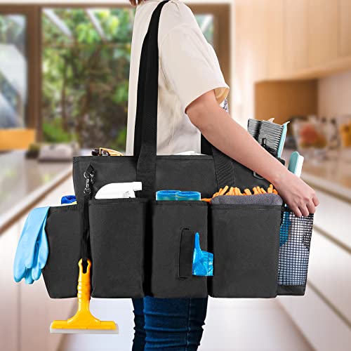 LoDrid Professional Cleaning Tote Caddy for Cleaning Supplies, Cleaning Bag Organizer with Dividers and Handle Strap for Housekeepers Work, Black, (Bag Only) - color: Black