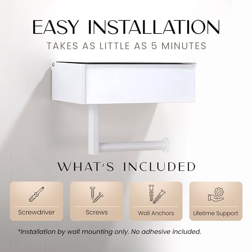 Day Moon™ - Toilet Paper Holder with Shelf - Modern Roll Holder for Bathroom - 1 Pack - Wall Mount - with Storage, White - color: White, size: Storage 1 Pack
