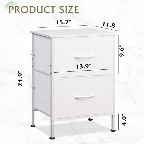 WLIVE White Night Stand, Small Dresser with 2 Drawers & Wooden Top, Nightstand with Fabric Bins, Bedside Table End Table for Bedroom, Closet, Entryway, College Dorm, White - color: White, size: 11.8"D x 15.7"W x 24.9"H