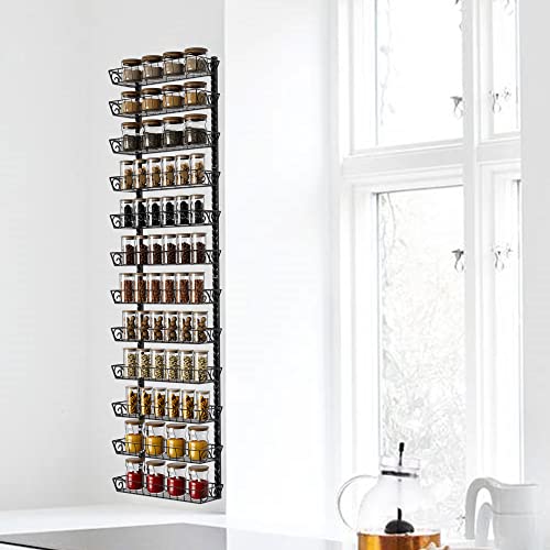 SWOMMOLY Adjustable Wall Mount Spice Rack Organizer, 12-Tier Dual-use (Multi-use) Hanging Spice Shelf Storage for Kitchen Pantry Cabinet Door, Seasoning Holder Organizer, Black - color: Black, size: 12-Tier