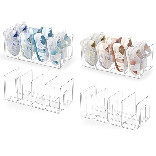 HBlife Clear Acrylic Kids Shoe Rack for Closet Organizers and Storage, Small Shoe Rack 4 Sections Toddler Baby Shoe Storage Organizer Stackable Shoe Shelf,Desk File Sorter Book Purse Organizer(4 Pack) - color: Clear, size: 4 Pack