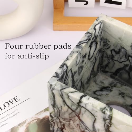 Natural Marble Square Tissue Box Cover ,Stone Modern Decorative Sturdy Napkin Box Holder Case,Facial Paper Organizer for Bathroom Vanity Toilet Countertop,Kitchen (1, Green Emerald, 5.71*5.71*5.51) - color: Green Emerald