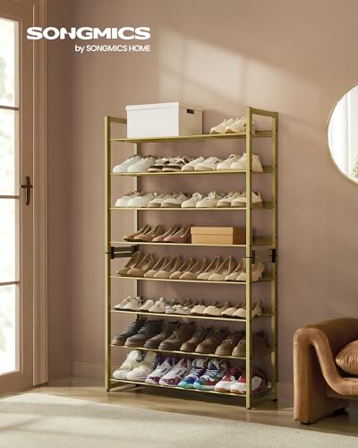 SONGMICS Shoe Rack, 8-Tier Shoe Organizer, Metal Rack for Garage, Set of 2, 4-Tier Stackable Shelf, with Adjustable Flat or Angled Shelves, 32-40 Pairs, Pale Gold ULMR08A02 - color: Pale Gold, size: 8 Tiers (36.4"W)