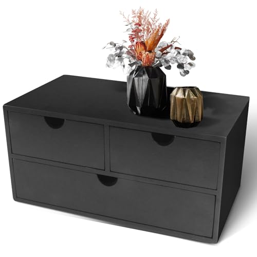 Charmewooden desk organizer with drawers countertop drawer organizer Tabletop Storage Organization Box Home Office Workspace Bathroom Toiletries Supplies (black) - style: Black