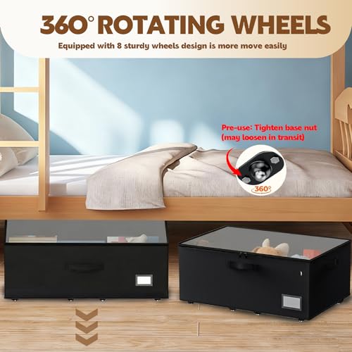 Under Bed Storage with Wheels, 2-Pack Under Bed Storage Containers, No Assemble Required 10 inches Height, Rolling underbed storage Drawers, Underbed Storage Bins for Shoes, Clothes, Blankets, Toys - color: Black