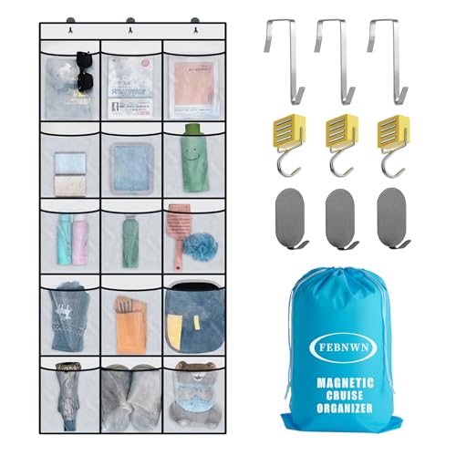 Magnetic Cruise Door Organizer,15 Large Durable Pockets，Upgrade Over The Door Organizer For Cruise Ships,Cruise Essentials 2026，Shoe Rack For Door,3 Strong Anti-Scratch Magnets, 9 Hooks