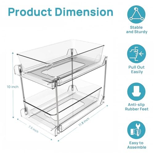 2 Pack Bathroom Organizers and Storage,2-Tier Clear Under Sink and Pull-Out Cabinet Organizer with Track for Kitchen, Pantry,Vanity Countertop,Medicine Cabinet,Closet Drawers Bins - color: Clear, size: 2 Pack