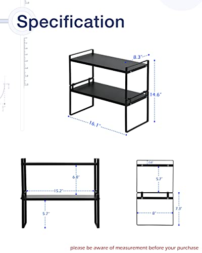 Nxconsu 2Pack Cabinet Shelves Stackable Shelf Organizer Rack Riser for Kitchen Cabinet Pantry Cupboard Counter Countertop Home Organization Storage Space Saver Heavy Duty Metal Nonslip Black - color: Black, size: 16.1’’W × 8.3’’D × 7.3’’H