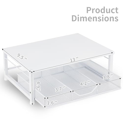 Small Laptop Stand for Desk, Monitor Stand Riser, Office Desk Accessories, Computer Desktop Stand with Drawer for Home, Office, School (White) - color: White