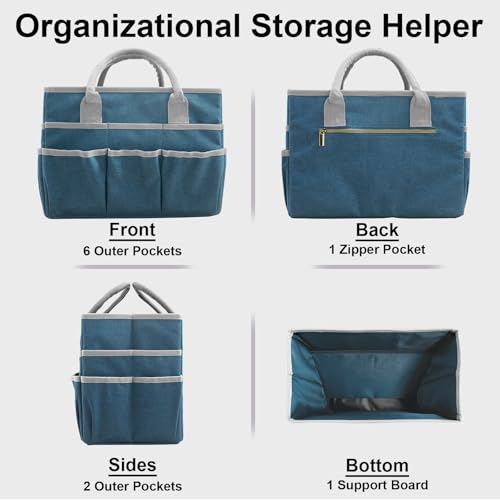 Cupohus Craft Organizer Bag, Art Supply Tote with Multiple Pockets, Portable Sewing Bag for Markers Scissors Brushes, Multi-Purpose Storage Case for Artists Crafters Hobbyists, Lightweight Travel Tote - color: DarkGreen