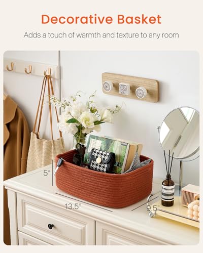 Small Woven Basket, 13.5 x 9.5 x 5 Inches, Storage Basket for Organizing, Cute Small Rope Shelf Closet Cube Storage Bins Baskets for Shelves, Dog Toy Gift Baskets Empty, 3 Pack Rust Red - color: Rust Red, size: 13.5"L x 9.5"W x 5"H