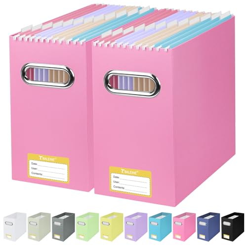BALEINE File Organizer Box, Cardboard File Folder Organizer with Handle for Letter Size, Portable Collapsible Hanging Filing Box for Home Office Document Storage (2 Pack, Pink) - color: Pink, style: 2PK