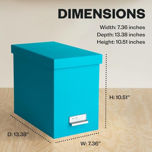 Bigso John Fiberboard Label Frame Desktop File Storage Box - Document Organizer for Important Paperwork - Durable Hanging File Box with a Lid & Metal Label Window - 7.36 x 13.38 x 10.51 in - Turquoise - color: Turquoise
