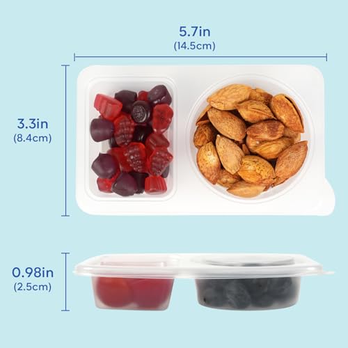 20 Sets Reusable Snack Containers with Lids, 2 Compartment Snack Pack Containers for Food Storage & Meal Prep, Travel Snacks, Leakproof, Split-Proof