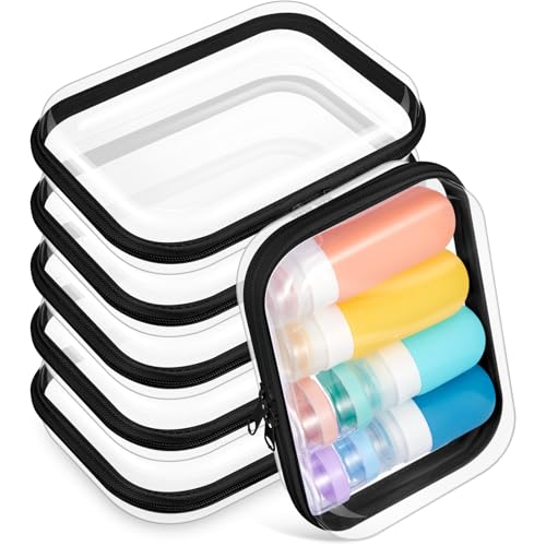 Sanwuta 6 Pcs Clear Hard Zipper Case Plastic Zipper Pouches Transparent Makeup Bag Pencil Case Pouches Toiletry Diaper Bag for Travel Toy Storage Organizer Bins (Black,7.09 x 5.12 x 2 Inch) - color: Black, size: 7.09 x 5.12 x 2 Inch