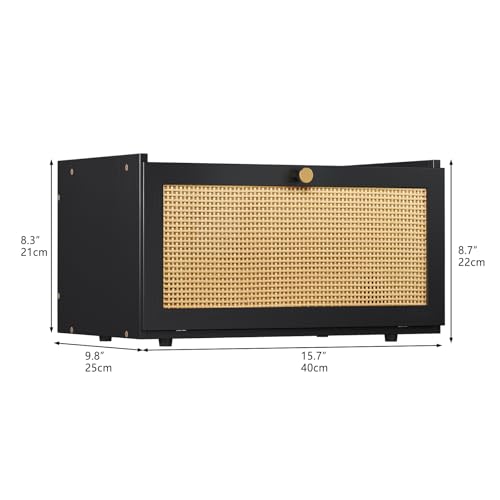 Trironsun Rattan Bamboo Bread Box for Kitchen Counter Large Capacity Bread Storage Bin Farmhouse Bread Storage Container Rustic Bread Holder (Black) - color: Black