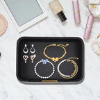 Luxury Leather Valet Tray Desktop Storage Organizer,Bedside Vanity Catchall Tray Nightstand Caddy Holder for Cosmetic,Jewelry,Watch,Keys,Phone,Wallet,Remote Controller,Pen,Black - color: Black