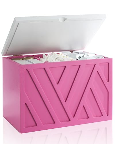 Tampon Holder for Bathroom Decor Feminine Product Organizer With Lid Shark Week Box Wooden Pad Girl Stuff Box (BLACK, lid) (1, PINK) - color: PINK