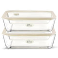 Urban Green Glass Food Container Set with Glass Lid, Large Meal Prep Container Set, Airtight Food Storage Containers with Air Vent Lid, 2 Pack, Large, 87oz, LeakProof, 100% Plastic Free, White color, - color: White Sand - 2P