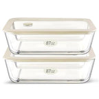 Urban Green Glass Food Container Set with Glass Lid, Large Meal Prep Container Set, Airtight Food Storage Containers with Air Vent Lid, 2 Pack, Large, 87oz, LeakProof, 100% Plastic Free, White color, - color: White Sand - 2P
