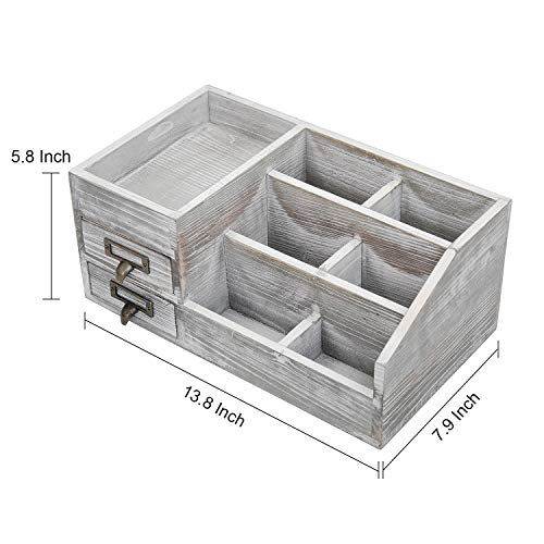 Distressed Rustic Wooden Office Desktop Organizer Wood Shelf Tabletop Home Organizer Storage with Multiple Compartments 2 Tier Drawers,perfect Jewelry storage Display Box for Desk, Vanity (gray) - color: gray