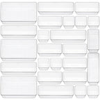 25 Piece Clear Drawer Organizer Set, 4 Sizes Bathroom Vanity Organizer Trays and Storage Bins for Makeup, Cosmetics, Jewelry, and Gadgets. Perfect for Office, Kitchen, Bedroom, Bathroom Use. - size: 25pcs-4size