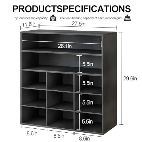 Garden 4 you Shoe Rack Organizer, 5-Tier Wood Cubby Shoe Rack with 2 Storage Shelf and 9 Cubbies, Shoe Organizer Cabinet for Entryway, Hallway, Closet and Garage,Black - color: Black, size: 9-cube 5-tier