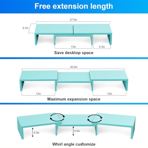 Desk Organizers and Accessories, Dual Monitor Stand Riser, Monitor Desk Shelf for Desktop Organization (Blue) - color: Blue