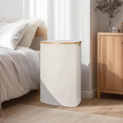 Laundry Hamper with Lid, 100L Clothes Hampers for Laundry with Bamboo Handles and A Removable Bag, Fordable laundry Basket with Lid for Bathroom, Bedroom, Dorm, Laundry Room - color: Beige, size: 100L