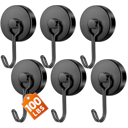 FINDMAG 100lbs+ Magnetic Hooks Heavy Duty, Extra Strong Magnetic Hooks for Cruise Cabins, Large Magnet Hooks for Refrigerator, Magnetic Hanger for Garage, Kitchen, Garden, Locker Accessories, 6 Pack - color: Black, size: 6Pack 100Lbs+
