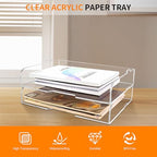 2 Pack- Stackable Paper Letter Tray,Clear Acrylic Magazine Holder and File Organizer - Sleek Desk Organizer for Home Office, Bookshelf, or Workspace - Space-Saving Transparent Document Holder - style: Stackable-2 Pack